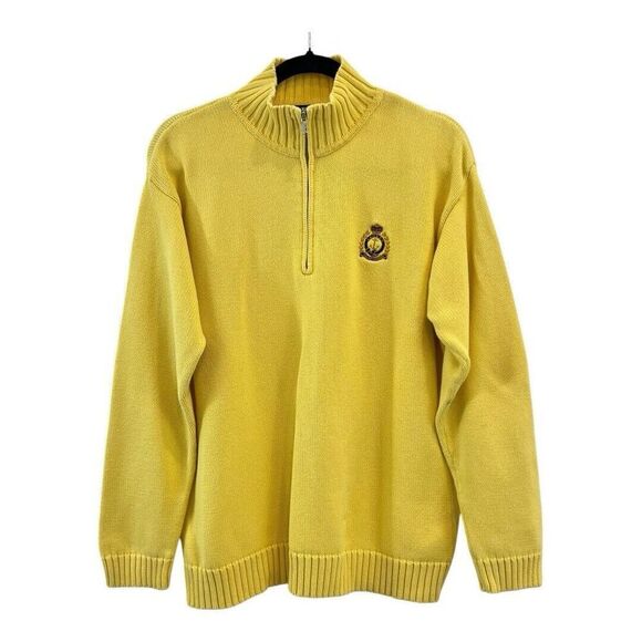 Lauren Ralph Lauren Size L Butter Yellow Quarter Zip Pullover Sweater Crest - Picture 2 of 6